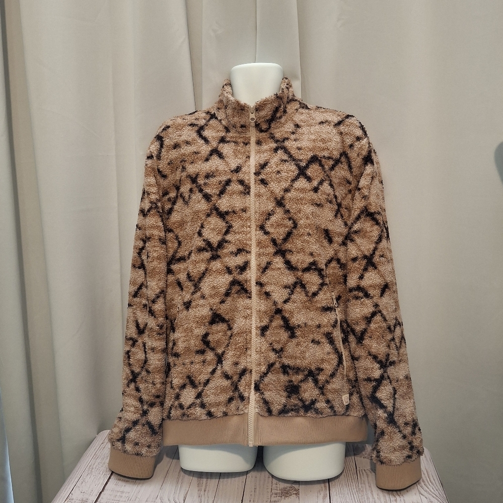 Marine Layer "Mason" Pattern High Pile Fleece Tan Geo Zip-Up Jacket Mens Large - Picture 6 of 13